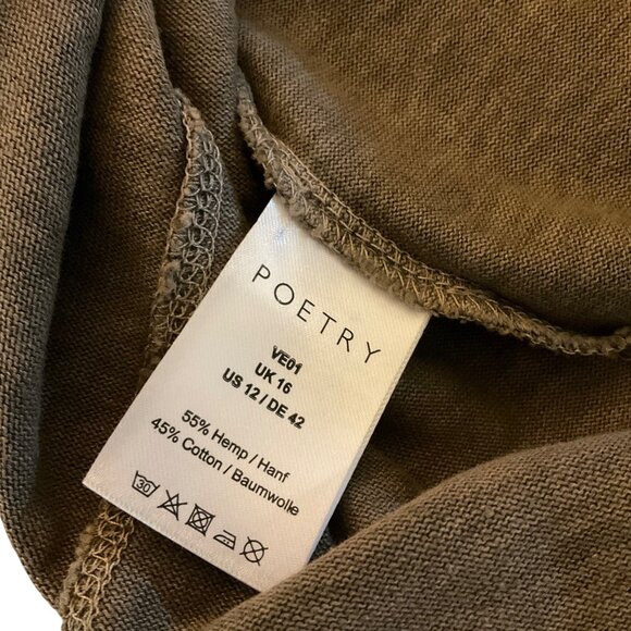 Poetry Brown Hemp-Cotton Blend 3/4 Sleeve High-Low Top Womens Size  US 12 Boxy L - Picture 3 of 9